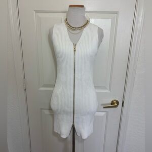 St. John Cream Ribbed Mini Dress